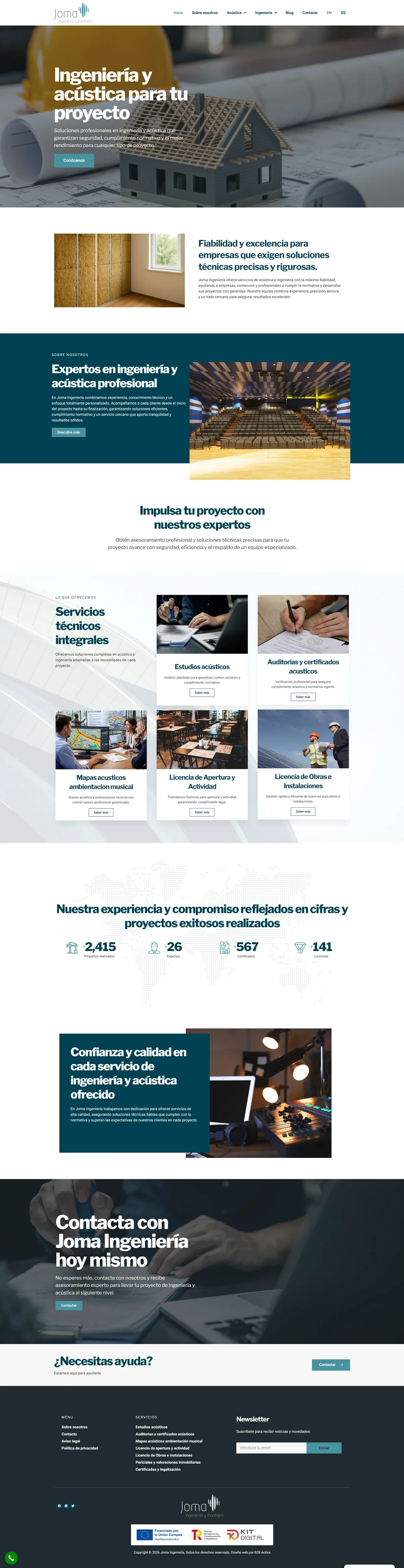 Página de servicios de ingeniería y acústica de Joma Ingeniería