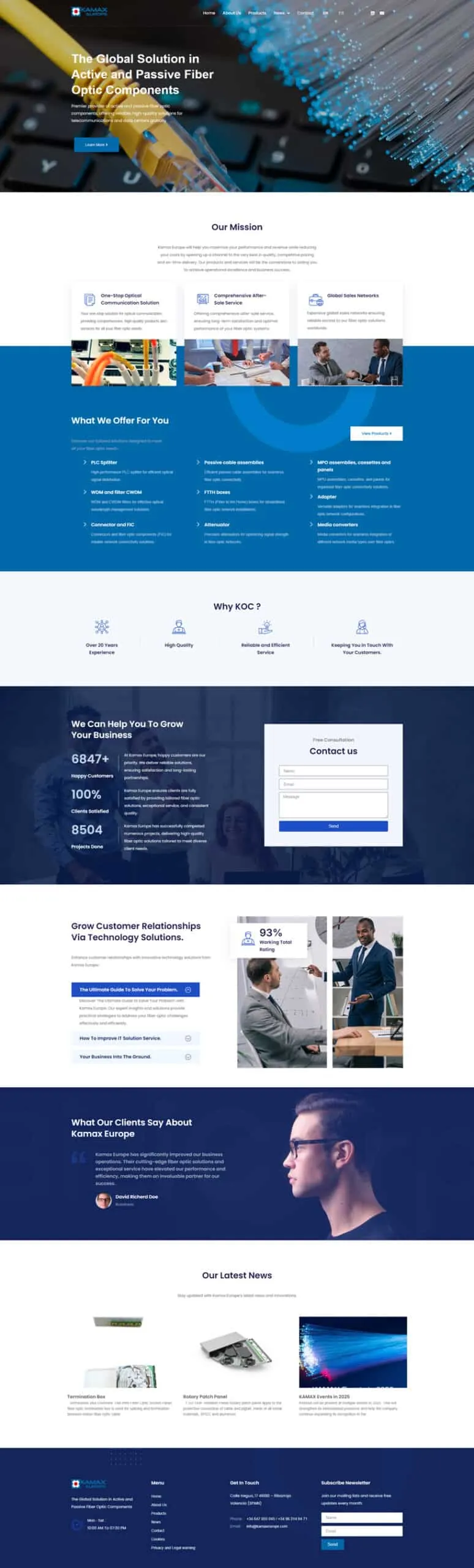 Kamax Europe — web corporativa WordPress para empresa de fibra óptica