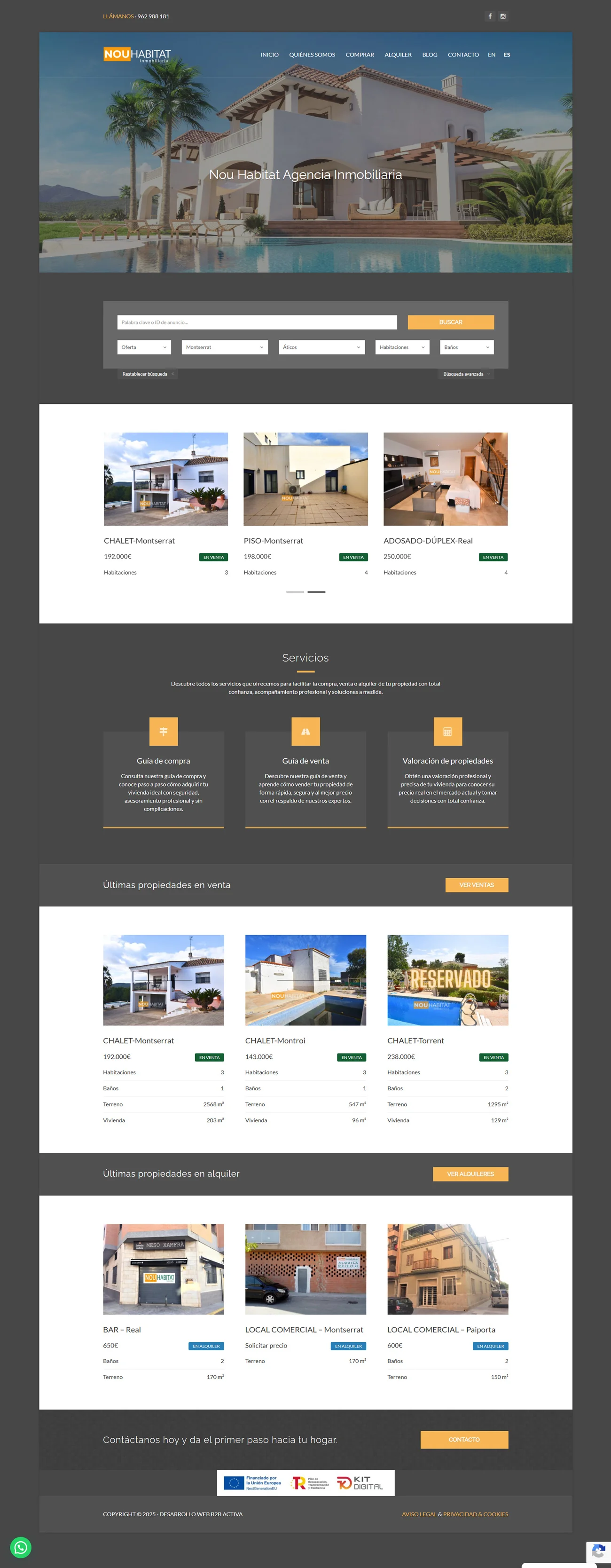 Listado de propiedades en la web de Nou Habitat