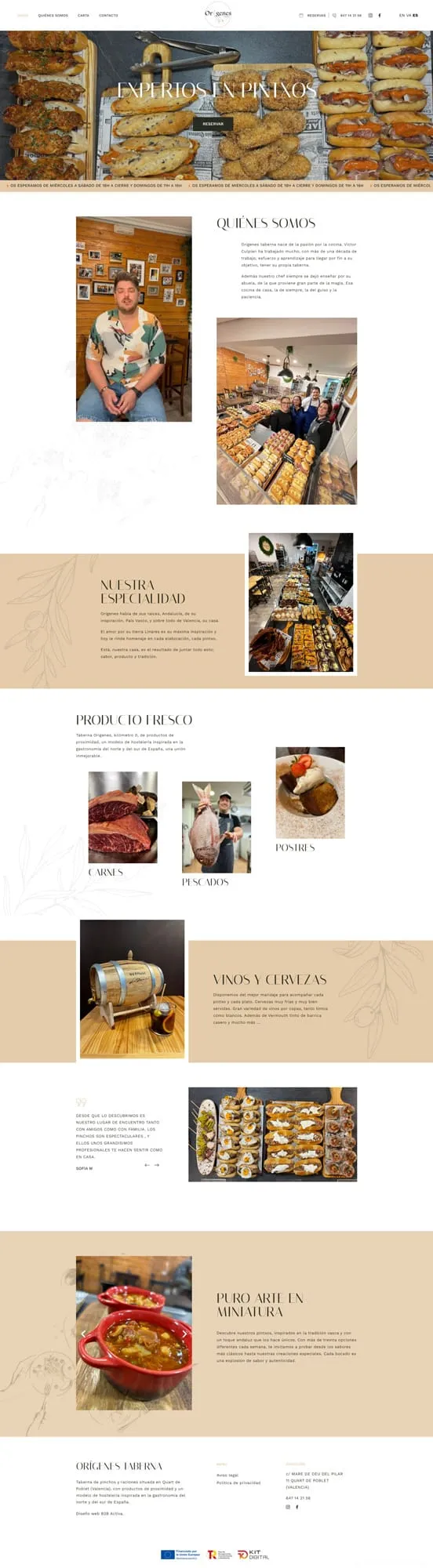 Orígenes Taberna — web corporativa WordPress para restaurante