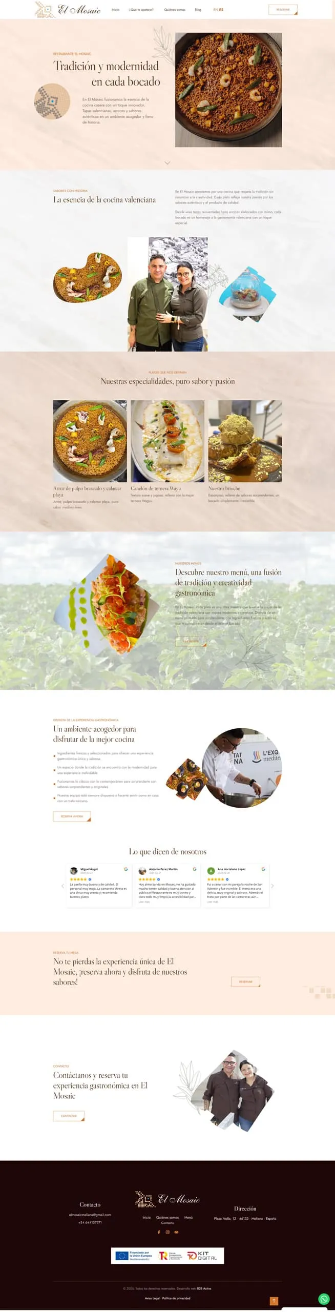 Restaurante El Mosaic — web corporativa WordPress