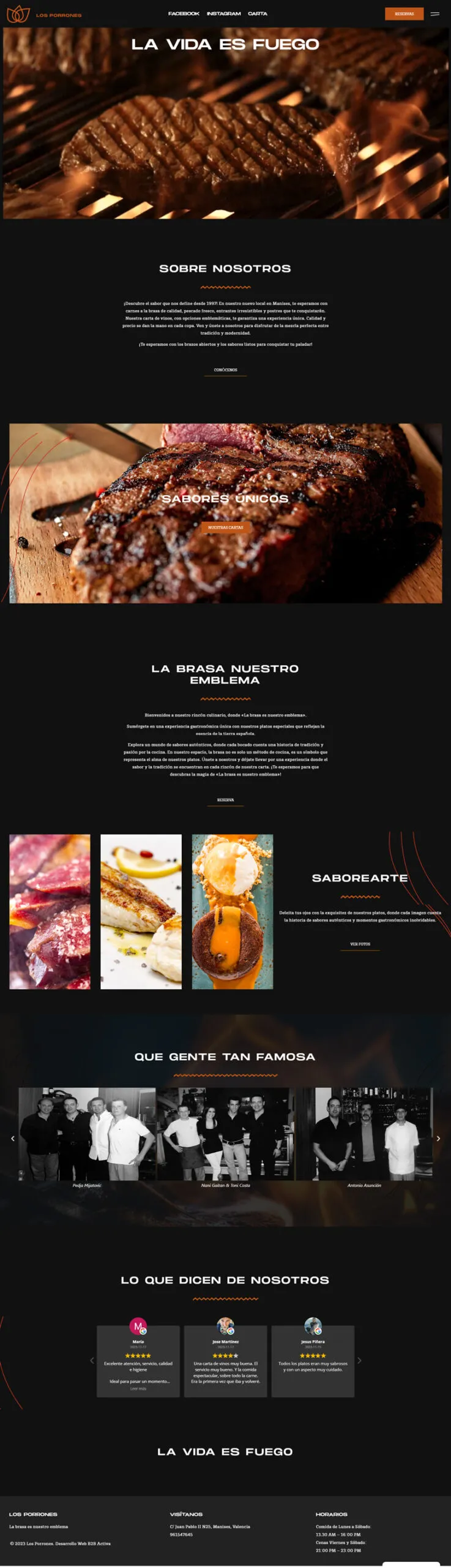 Web corporativa del Restaurante Los Porrones, cocina a la brasa